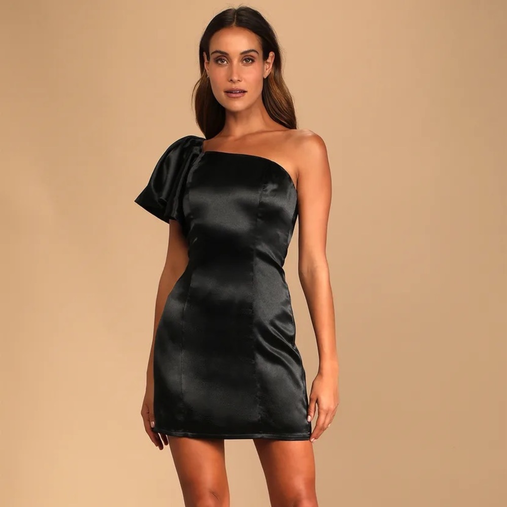 Lulus Satin Black One Shoulder Dress